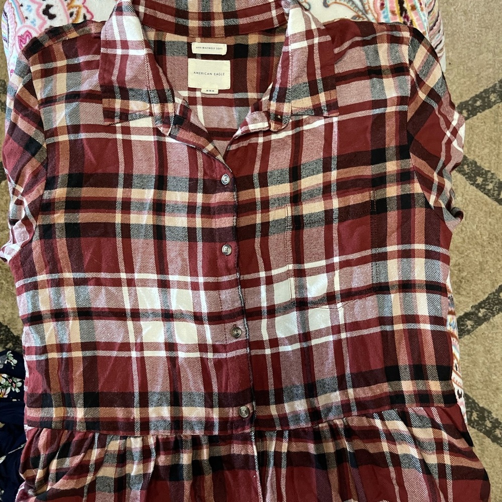 American Eagle Red and Black Plaid Shirt